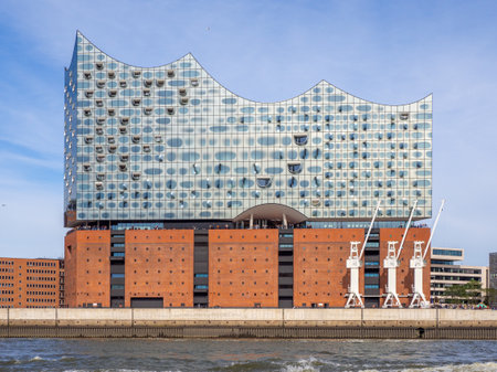 the Elbphilharmonie in Hamburg in fine weather and the sky is blueのeditorial素材