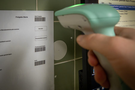 a barcode is scanned with a barcode scannerの写真素材