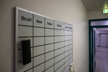 A surgery planning board hangs on the wall in a hospitalの写真素材