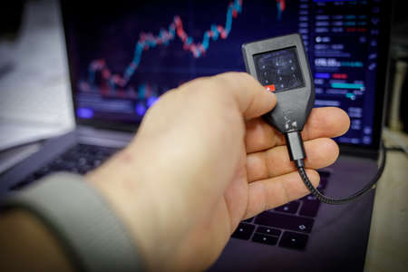 a pin number is entered in a hardware walletの写真素材