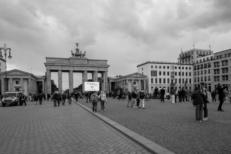a Friday For Future demonstration takes place in front of the Brandenburg Gate in Berlinのeditorial素材
