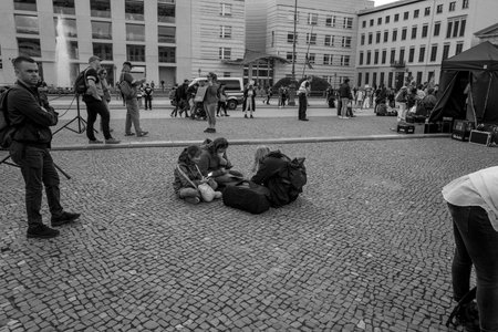 a Friday For Future demonstration takes place in front of the Brandenburg Gate in Berlinのeditorial素材