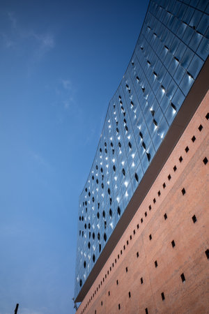 the Elbphilharmonie of Hamburg with blue skyのeditorial素材
