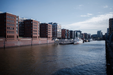 the harbor city of Hamburg with blue sky