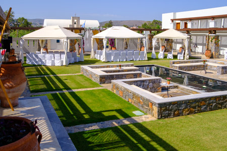 a wedding takes place in the garden of a hotelのeditorial素材