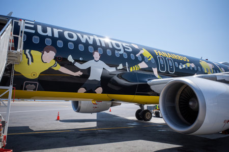 Eurowings has dedicated its own aircraft to soccer fans: the BVB Fanairbus - an Airbus A320 in a...