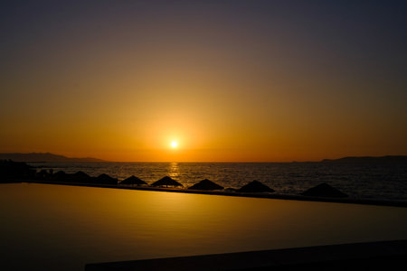a colorful sunset over the Mediterranean Seaの写真素材