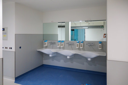 in the new operating room building in a hospital there is a washing cornerのeditorial素材