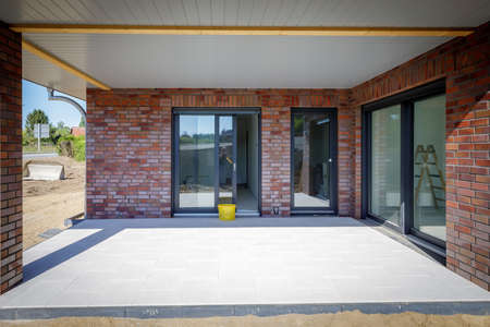 a white terrace was built on a houseの写真素材