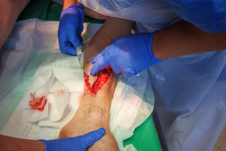 a large laceration on the lower leg is locally anesthetized