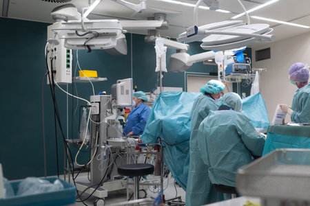 an operation is performed in an operating room in a hospital
