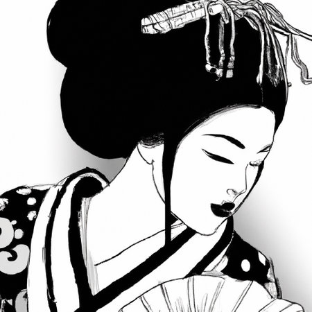 a drawing of a traditional japanese geishaの写真素材