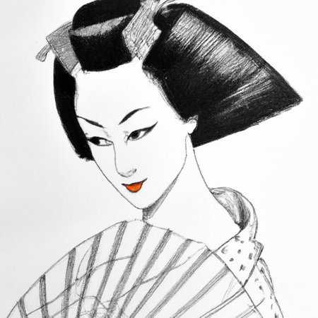 a drawing of a traditional japanese geishaの写真素材