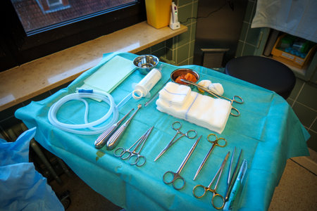 on the operating table are the instruments for hematoma removalの写真素材