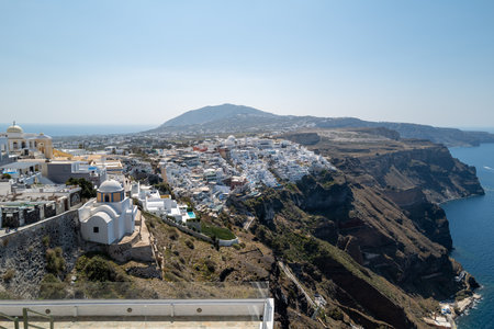 the white houses of Fira on the island of Santoriniの写真素材