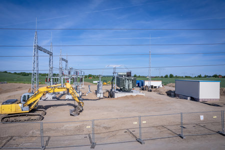 A new power station is built on a fieldの写真素材