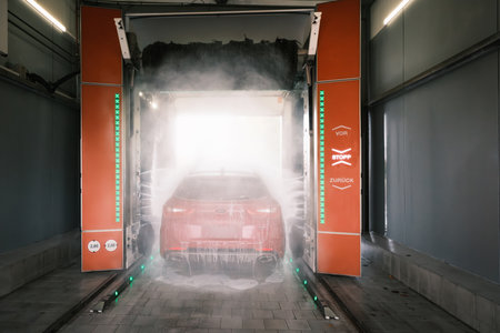 a car is washed in a car washの写真素材