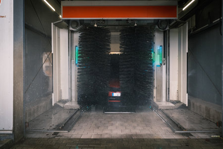 a car is washed in a car washの写真素材