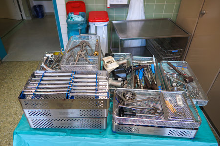 The surgical instruments used after a hip prosthesis implantationの写真素材