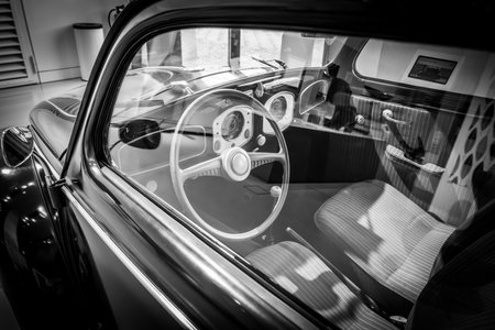 the view through the side window of a vintage VW Beetle into the interiorの写真素材