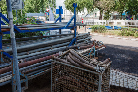 there are many pipes on a construction siteの写真素材