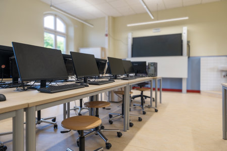 A computer cabinet at a German schoolの写真素材