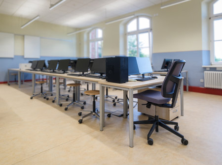 A computer cabinet at a German schoolの写真素材