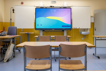 In a German classroom with a digital whiteboardの写真素材