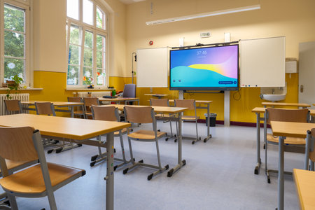 In a German classroom with a digital whiteboardの写真素材