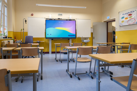 In a German classroom with a digital whiteboardの写真素材