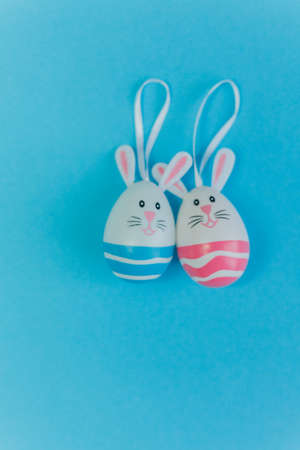 Easter. Easter decor on a blue background. Quarantine. Coronavirus. Spring.の写真素材