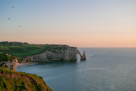 Beautiful coast, sea, beach, rocks. France, Normandy, Etretat.の写真素材