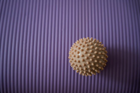 Massage ball and yoga mat. Home sports.の写真素材