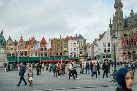 Cityscape of the Belgian city of Bruges in autumn.の写真素材