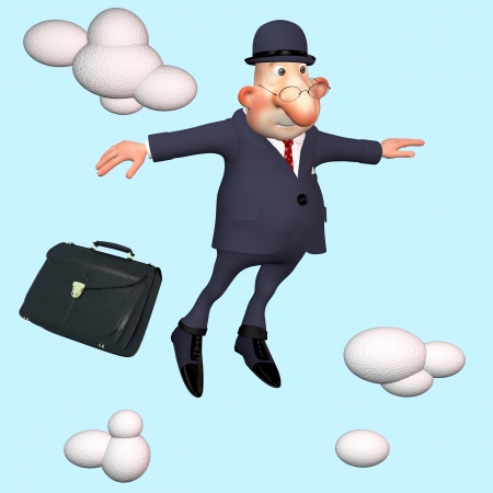 The businessman under clouds. Dreams of wellbeing.の写真素材