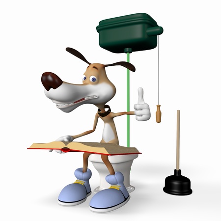 Illustration of a dog on a toilet bowl. It is better to sit, than to run.の写真素材