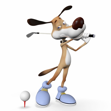 Dog playing golf outdoors in good weather.の写真素材