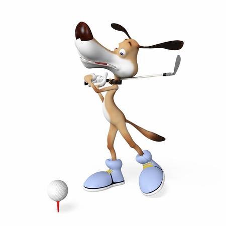Dog playing golf outdoors in good weather.の写真素材