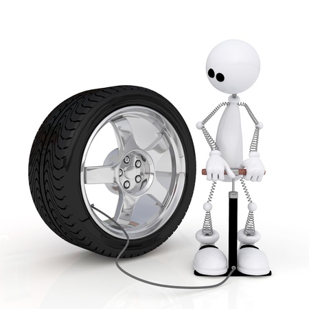The white person on springs is engaged in car repair.の写真素材