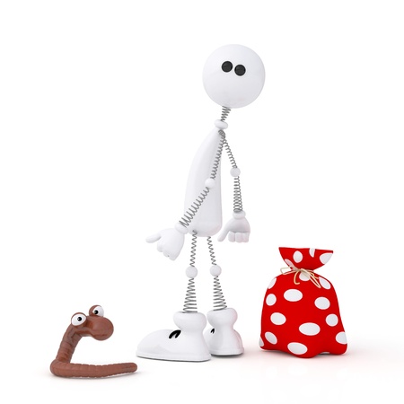 The white character on springs costs with a worm の写真素材