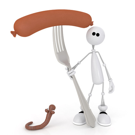 The little man with sausage and a fork の写真素材