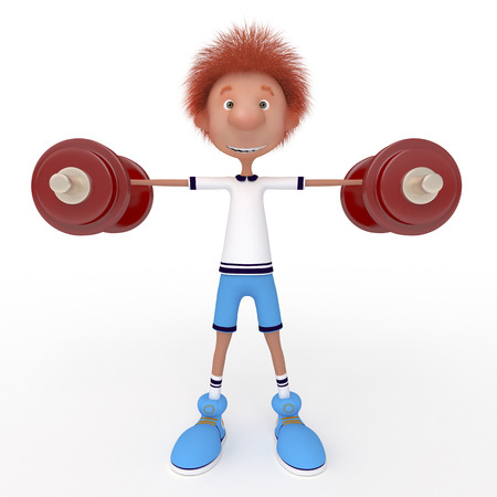 The boy with dumbbells の写真素材