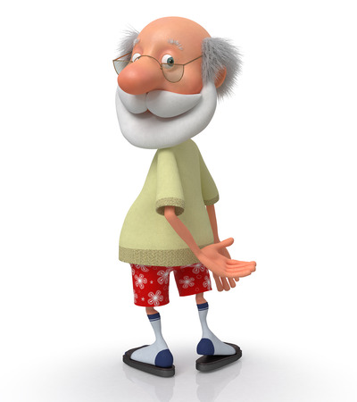 The elderly person in pants and an undershirt posesの写真素材