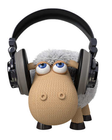 3d illustration farm animals in the headphonesの写真素材