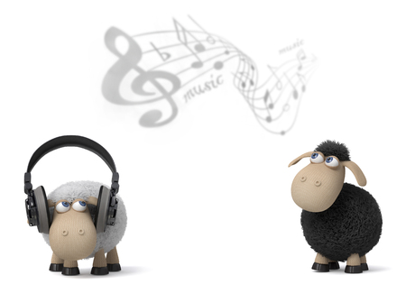 3d illustration farm animals in the headphonesの写真素材