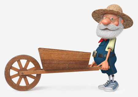 3d illustration grandfather engaged in the gardenの写真素材