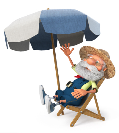 3d illustration an elderly farmer enjoys a holiday in the sunの写真素材