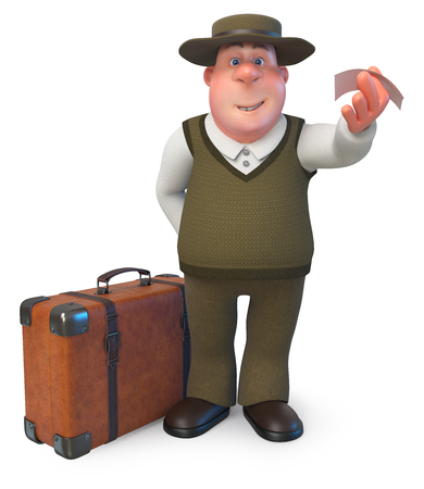 3d illustration a man who eats a lot travelsの写真素材