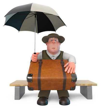 3d illustration a man who eats a lot travelsの写真素材