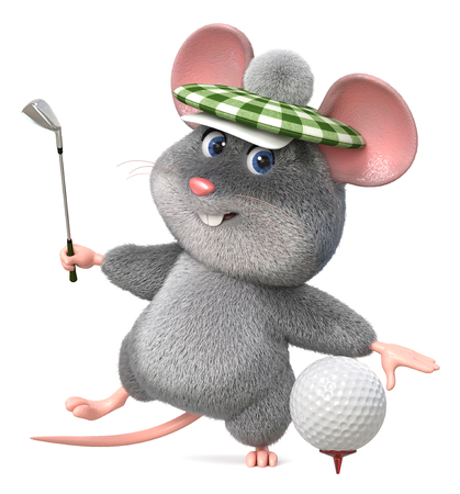 3d illustration gray and fluffy little animal doing sportsの写真素材